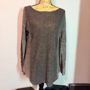 Eileen Fisher Linen Knit Sweater Top Gray Scoop Neck Size S